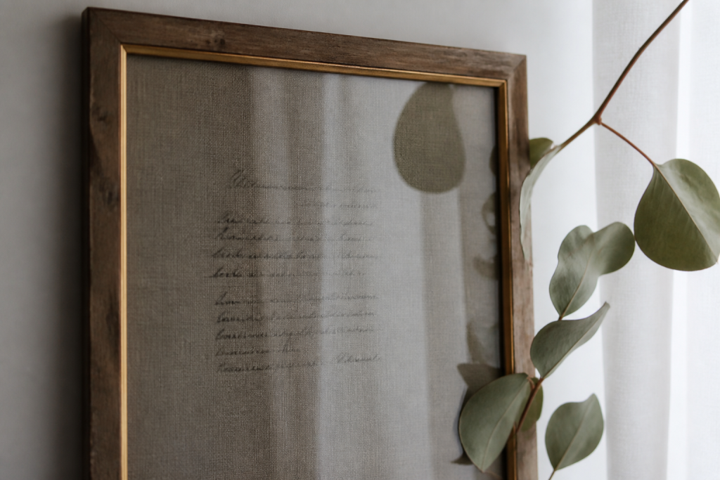 Texte manuscrit encadre sur toile ou miroir